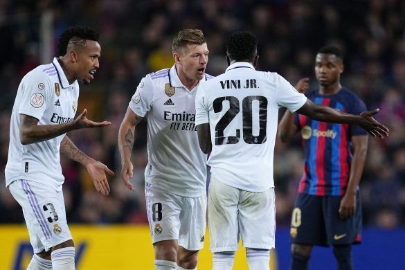 Real Madrid players during the Copa del Rey match with Barcelona.