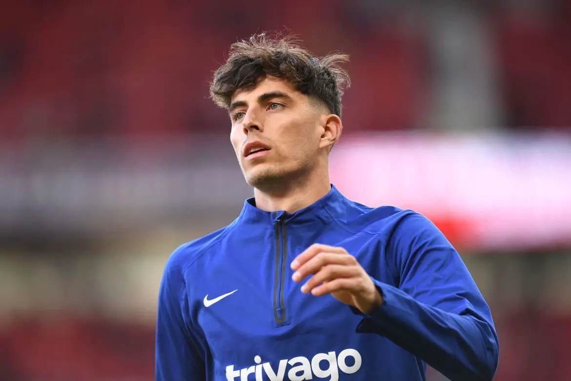 Kai Havertz warms up with Chelsea.