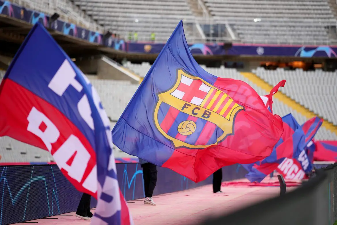 FC Barcelona flags inside the stadium before a match