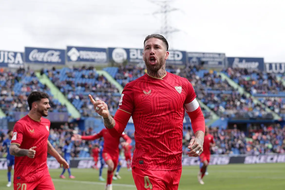 Sergio Ramos celebrates a goal away at Getafe