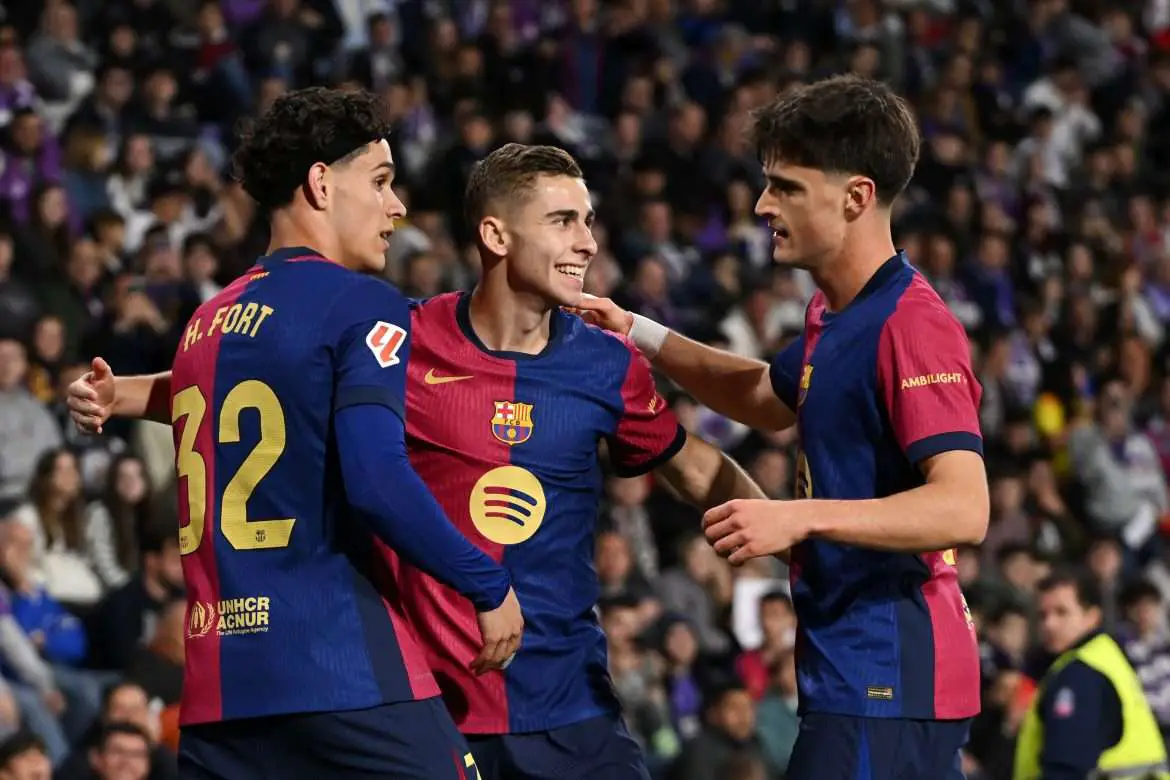 Fermin Lopez celebrating a goal for FC Barcelona.
