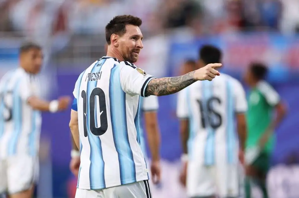 Lionel Messi celebrating during Argentina's World Cup match against Algeria