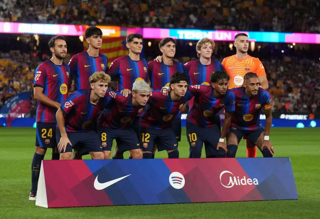 Barcelona players in action against Athletic Club in LaLiga